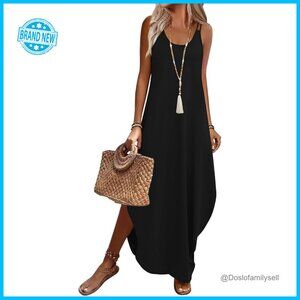 Boho Maxi Dress Spaghetti Strap Casual Summer Beach Vacation Outfit Pockets